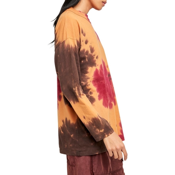 Free People Tie Dye Cotton Tunic Long Sleeve T-Shirt, S Brown Red Go… - Picture 4 of 11